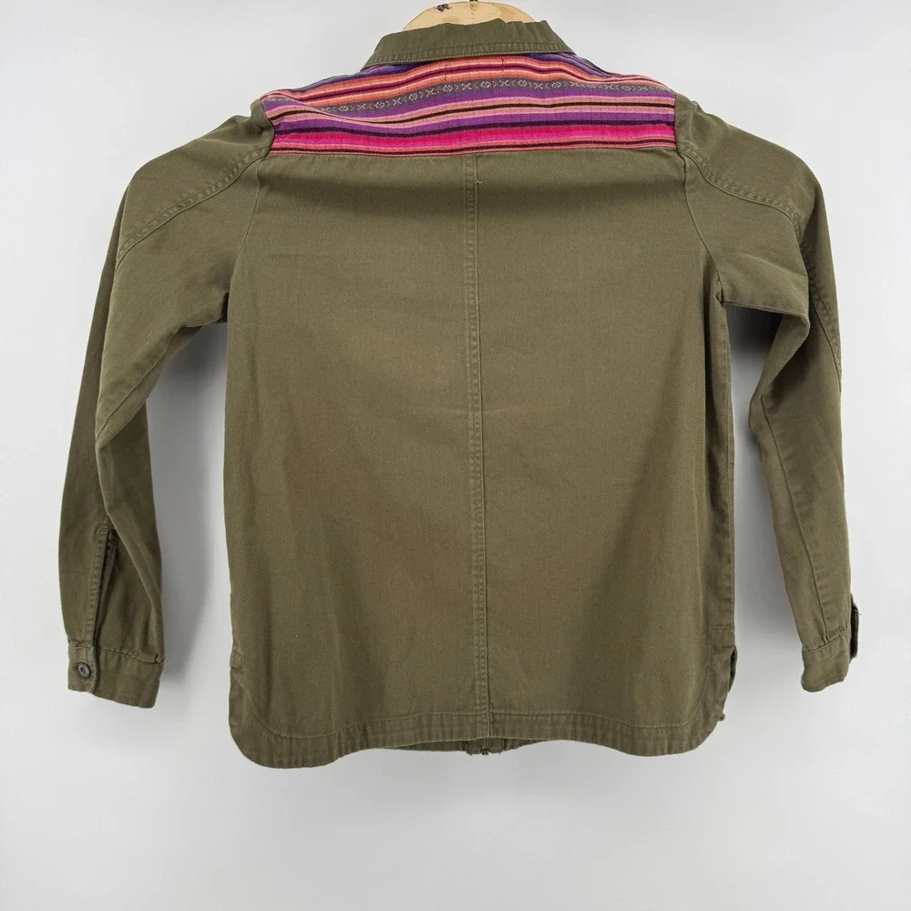 Altar'd State Utility Jacket Small Olive Military Green Serape Striped Trim Zip